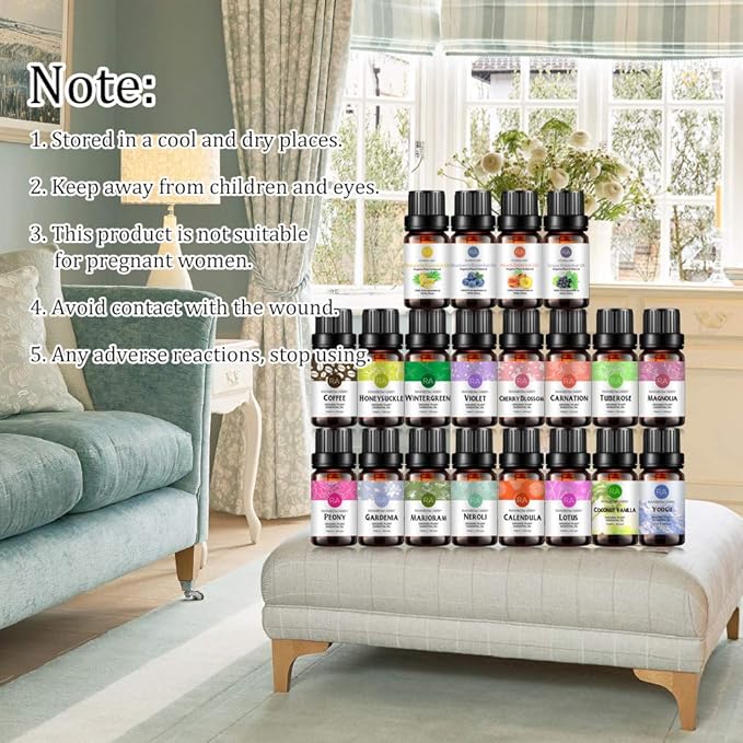 20-Pack 100% Pure Essential Oil Set(Blueberry,Neroli,Coffee,Lotus,Peach,CherryBlossom,Calendula,Marjoram,Grape,Magnolia,Tuberose,Honeysuckle,Peony,Coconut Vanilla,Violet and Others)