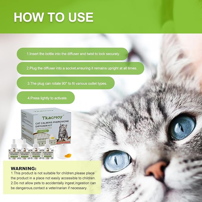 Cat Calming Diffuser, 4-in-1 Pheromone Refills for Anxious Cats, 120-Day Continuous Stress Relief for Multi-Cat Harmony (D)