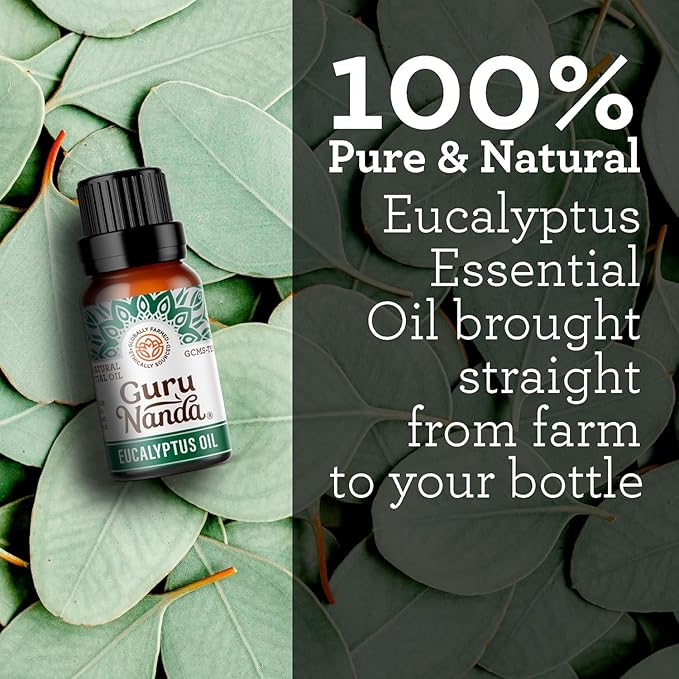 GuruNanda Eucalyptus Essential Oil -100% Pure, Natural and Undiluted Aromatherapy Oil for Diffusers - Enhances Your Breathing Space- Perfect for Massages (0.5 Fl Oz)