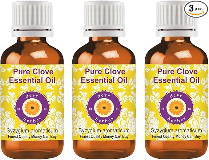 Deve Herbes Pure Clove Essential Oil (Syzygium aromaticum) Steam Distilled (Pack of Three) 100ml X 3 (10 oz)