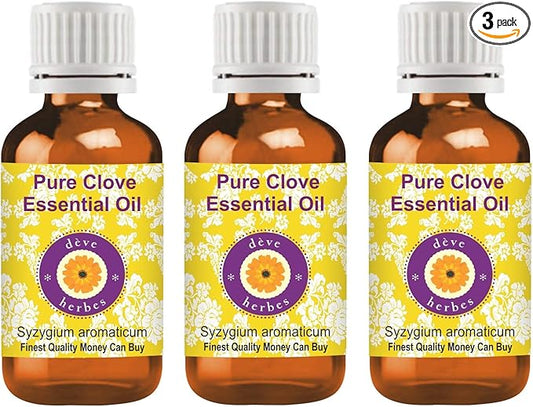 Deve Herbes Pure Clove Essential Oil (Syzygium aromaticum) Steam Distilled (Pack of Three) 100ml X 3 (10 oz)