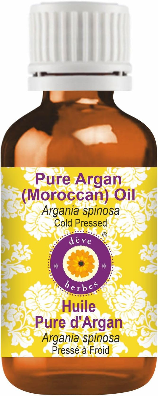 Deve Herbes Argan (Moroccan) Oil (Argania spinosa) | Cold Pressed | Pure | Natural | for Diluting Essential Oils | for Hair, Skin & Massage | Non-Sticky | Lightweight | Unisex | 15ml (0.50 oz)
