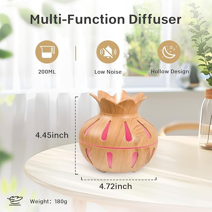 330ml Essential Oil Diffuser, Small Humidifiers for Bedroom with USB Charging, LED Lights, 2 Filter Sticks, Portable Wood Grain Quiet Aromatherapy Mist Diffusers, Home Decor, Gifts