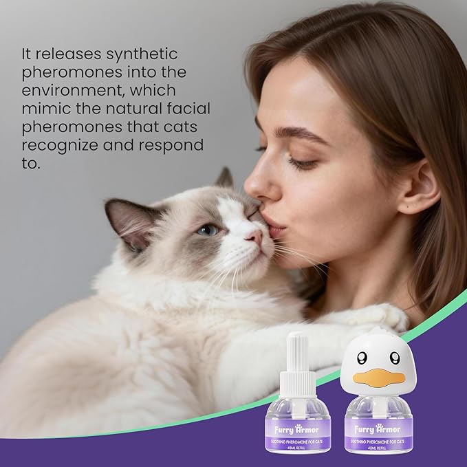 Cat Calming Pheromone Diffuser Starter Kit for Multi-Cat Plug-in + 2 Refills (48ml), Odorless Drug-Free Anxiety Relief – Stops Meowing, Scratching, Fighting, 2-Month Supply