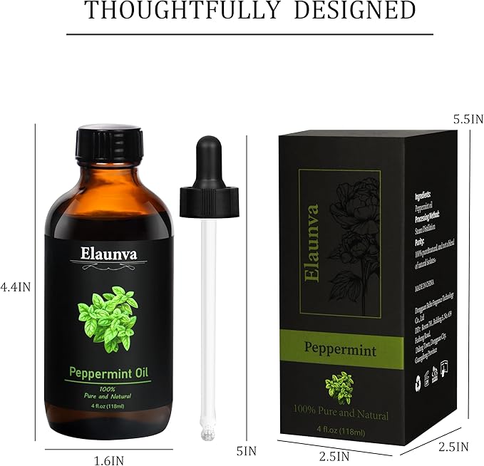 Peppermint Essential Oil, 4Fl.Oz (118ML) 100% Pure&Natural Oils for Aromatherapy Diffusers, Humidifiers,DIY Candle and Soap Making, Gift,Plant Scent,Spring Gifts(Peppermint)