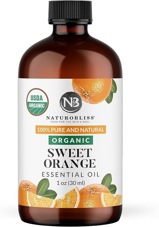 NaturoBliss Organic Sweet Orange Essential Oil, 100% Pure Therapeutic Grade, Premium Quality, 1 fl. Oz / 30 ml - Perfect for Aromatherapy and Relaxation