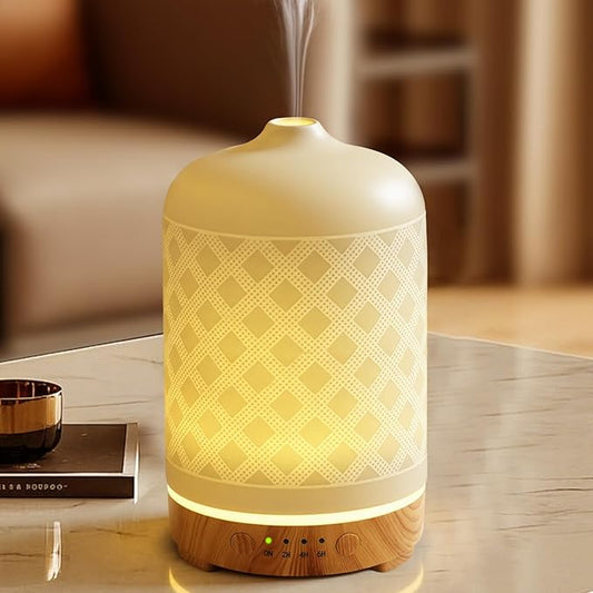 Essential Oil Diffuser Diffuser -Aromatherapy Diffuser for Essential Oils with Timer and 7 Colors LED Light Ultrasonic Diffuser with Auto Shut-Off, Home Office Decor&Gift (White-200ml)
