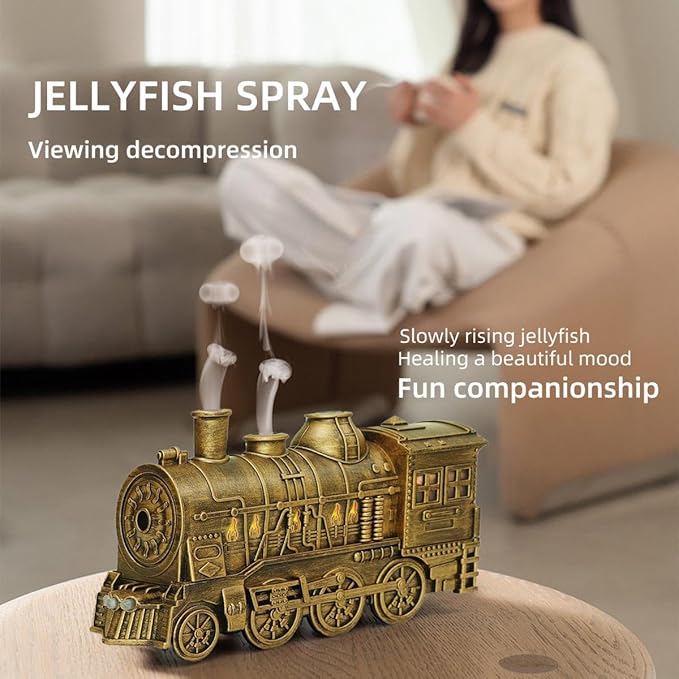 Steam Train Diffuser 300ml Aromatherapy Essential Oil Diffuser and Humidifier with Dual-Color LED Light, 2 Mist Modes, Christmas Locomotive Train Aroma Diffuser Gift Air Purifier for Home Office