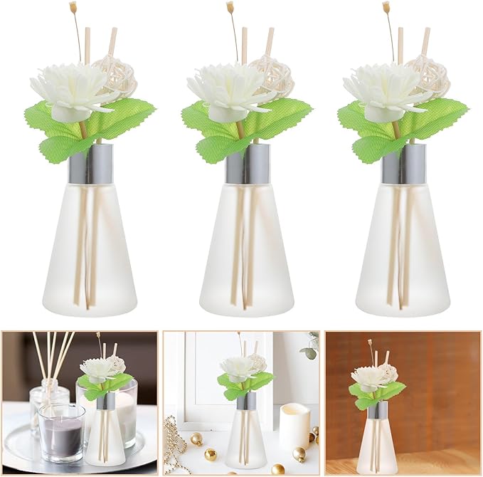 Hemobllo Glass Aromatherapy Vase Reed Diffuser Bottle with Dried Flower Sticks, Ocean Scent Fragrance Oil Diffuser for Bathroom and Home Décor, 3pcs Set