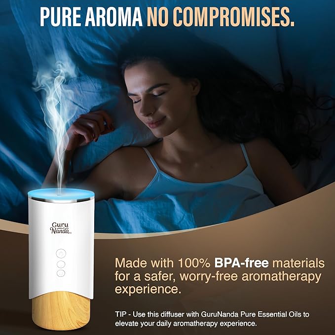 GuruNanda Calm Aura Essential Oil Diffuser, Sleek Modern Aromatherapy Diffuser with Turbo & Mist Modes, Auto Shut-Off Safety, Covers 250 Sq Ft, 100 ml