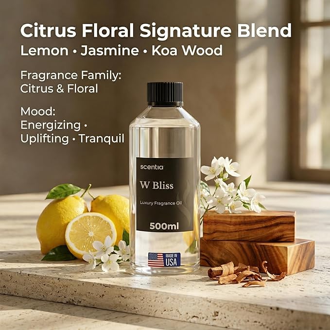 Scentia W Bliss (W Magic) Diffuser Oil for HVAC Scent Machine – Hotel Fragrance Inspired by W Hotel – 500 mL – Bergamot, Lemongrass & Jasmine Oil for Commercial & Cold Air Diffusers, Made in USA