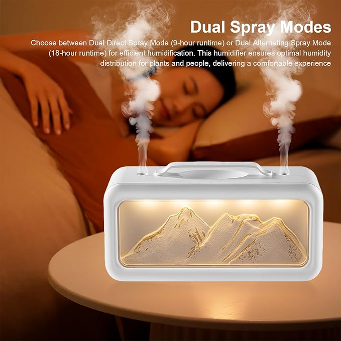 600ML Dual Mist Spray Snow Mountain Essential Oil Diffuser with 3 Modes Night Light USB Desktop Humidifier for Bedroom Home Office