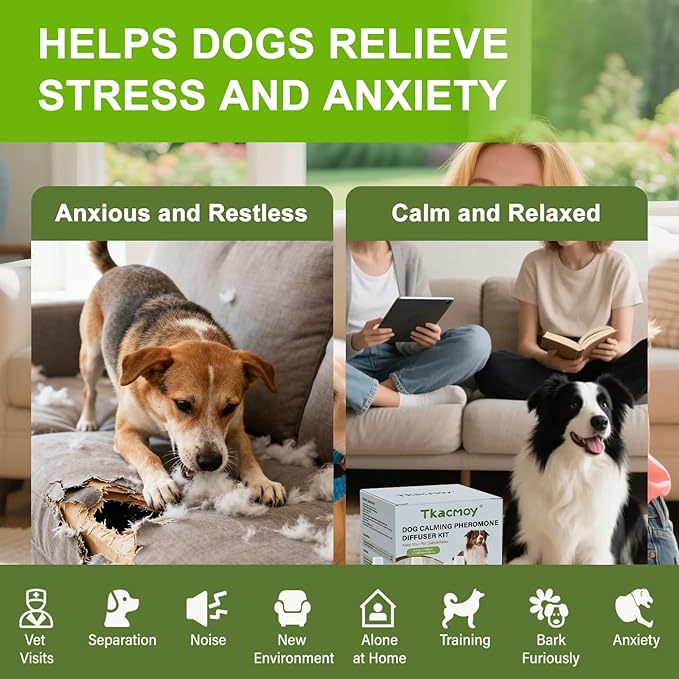 Dog Calming Diffuser, 4-in-1 Pheromone Refills for Anxious Dogs, 120-Day Continuous Stress & Anxiety Relief for Barking, Chewing, Crate Training