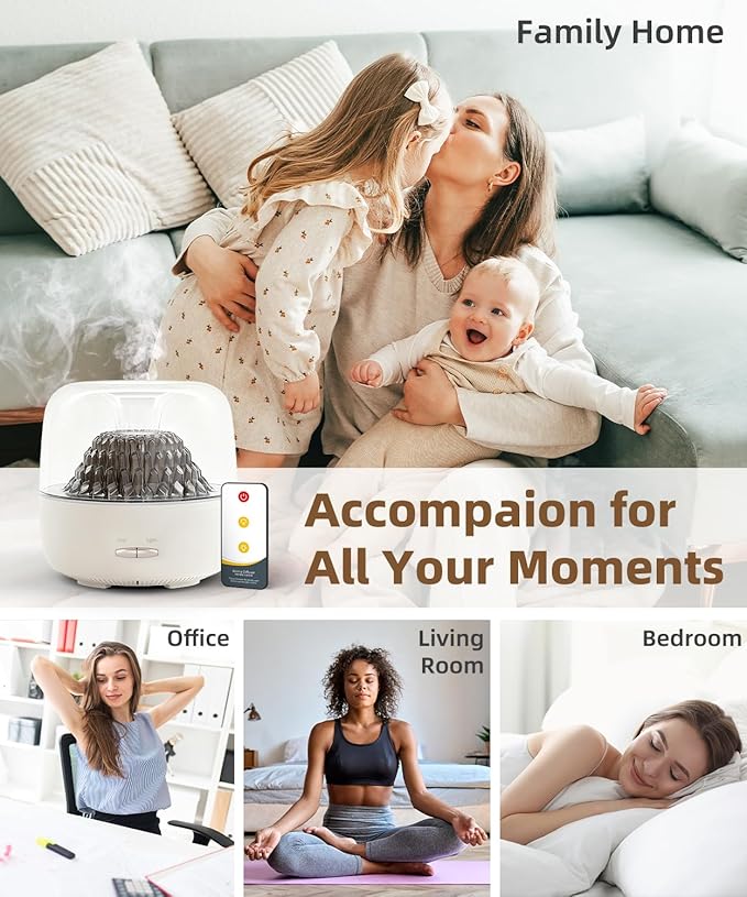 Essential Oil Diffuser for Home, Aromatherapy Volcano Aroma Diffusers & Ambient Light, 200ml Ultrasonic Cool Mist Spray, Air Fragrance for Home Office, Small Room, Bedroom, Auto-Off, White