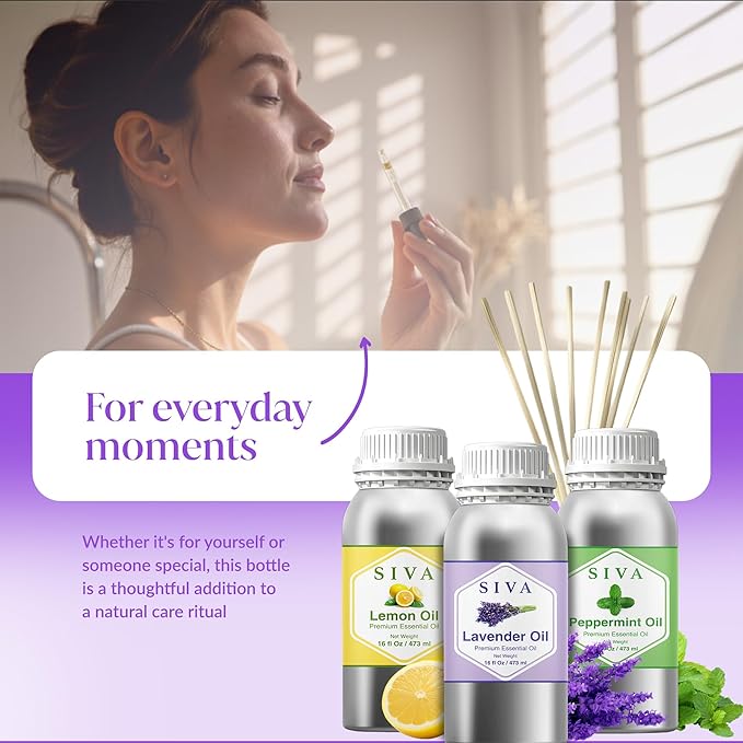 Siva Lavender, Lemon and Peppermint Essential Oil 16oz Bundle Super Saver Combo – Premium Grade Value Set for Aromatherapy, Skincare and Haircare