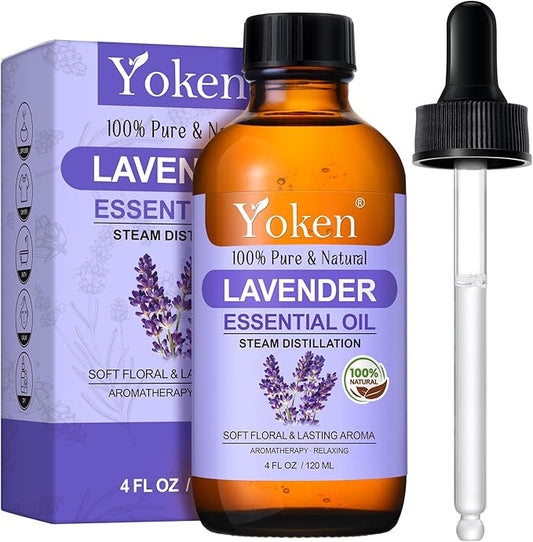 Yoken Lavender Essential Oil, 4 fl oz, Steam Distilled, Concentrated Formula with Soft Balanced Aroma, Without Added Fragrance