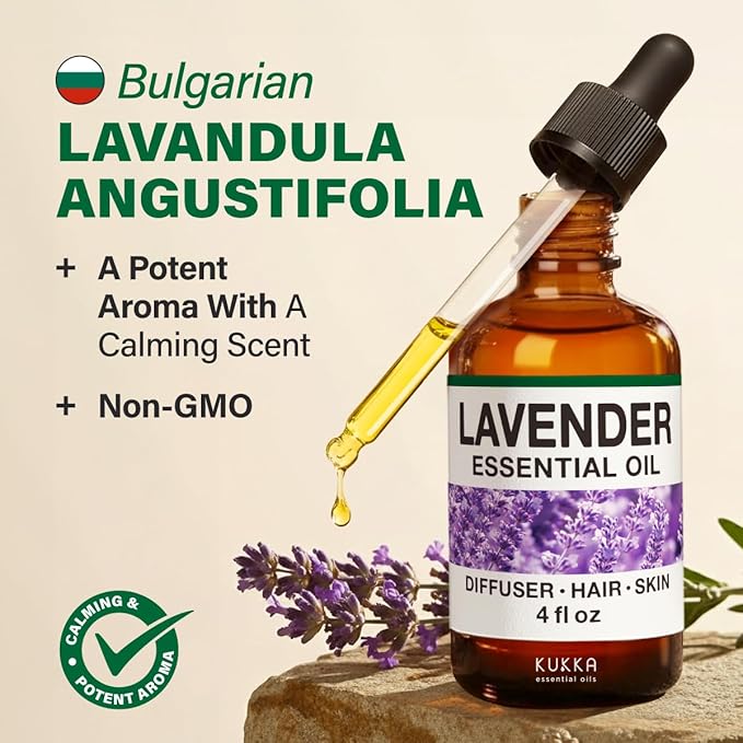 100% Pure Lavender Oil - 4 Fl Oz Lavender Essential Oil for Hair, Skin, Diffuser, Aromatherapy & DIY Soap Making Scent