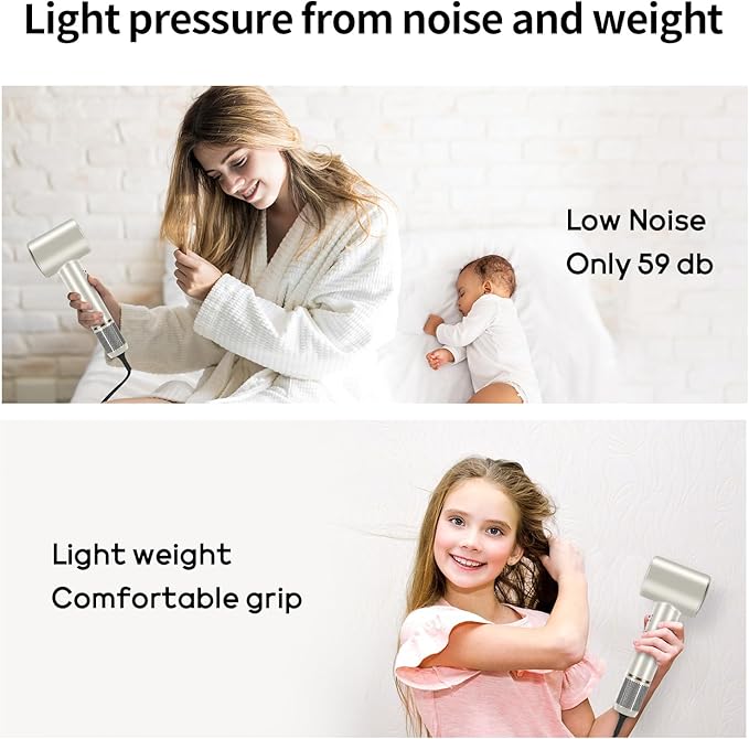 Hair Dryer, 110, 000 RPM Air-Sonic Blow Dryer with High-Speed Brushless Motor, Cool Care Dry Display & 200 Million Negative Ionic, PARWIN PRO BEAUTY 1875W Professional Hairdryer,Champagne Silver