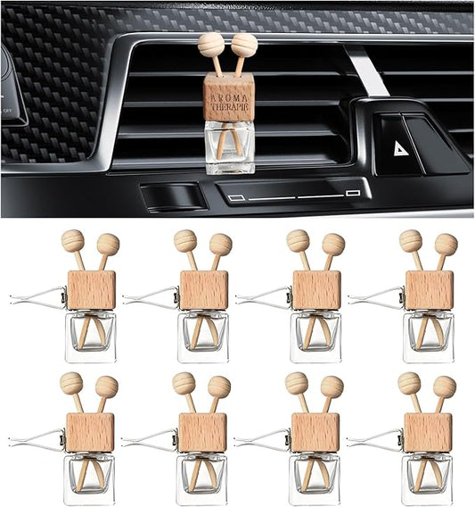 KVAEY 2PCS Car Diffuser Air Freshener Bottle, Refillable Empty Glass Perfume Bottles with Vent Clip, Universal Essential Oil Diffuser for Most Vehicles, Interior Car Accessories (8PCS, Word)