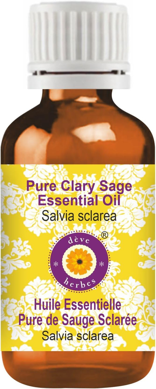 Deve Herbes Pure Clary Sage Essential Oil (Salvia sclarea) Steam Distilled 30ml (1 oz)
