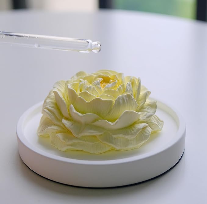 Essential Oil Passive Flower Diffuser -Non-Electric Peony Flower Porcelain Aromatherapy Diffusers for Small Mini Room, Desk Decorative, Bathroom (Yellow, Peony)