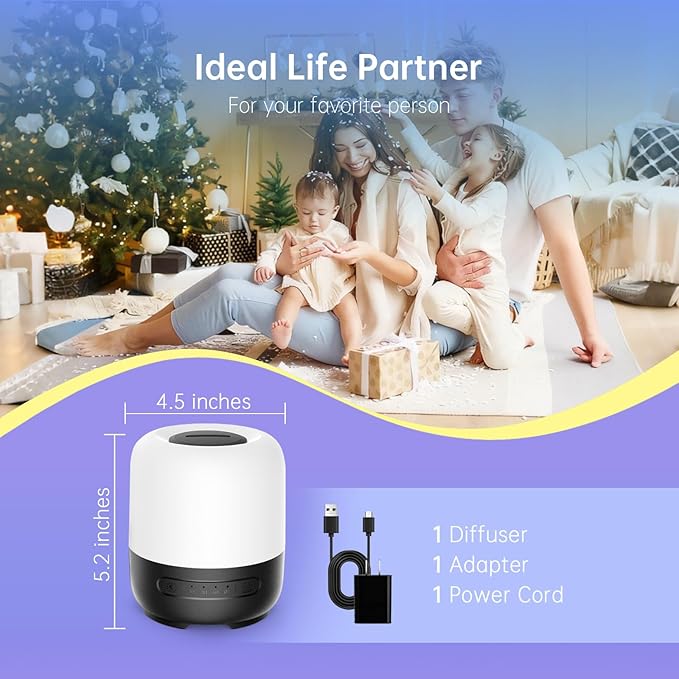 Essential Oil Diffusers for Home, 300ml Ultrasonic Aromatherapy Diffuser with 4 Timer & 7 Color Night Lights, Quiet 20dB Operation for 12 Hours, for Bedroom, Nursery, Office (1)