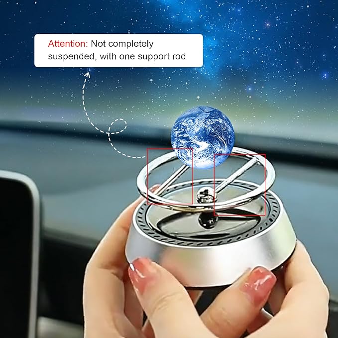 Solar Powered Levitating Earth Car Air Diffuser, Automatic Rotation Planet Dashboard Decorations, Self-adhesive Alloy Base, Suitable for Cars Home Decorations Gift Selections (Earth)