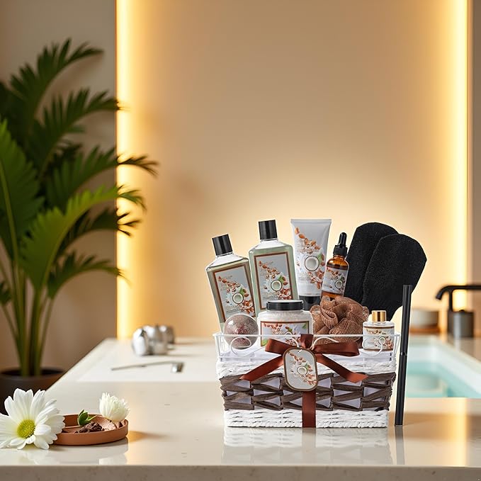 Mothers Day Gifts for Women, Coconut Almond spa kit, Bath and Body Gift Basket for Women & Men Spa Gift Basket,16 Pcs Bath Gift Set With Fragrant Lotion, Home Spa Luxurious Body Oil, Diffuser