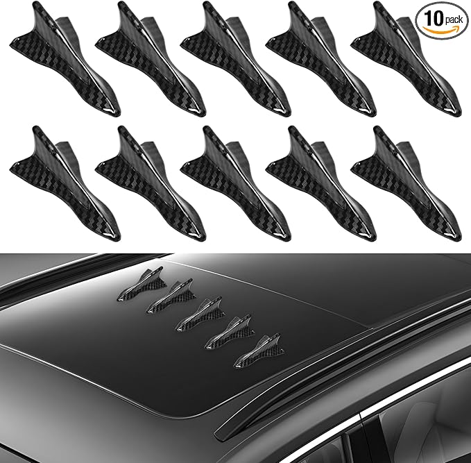 10 PCS Diffuser Shark Fin Kit, Waterproof Air Vortex Generator Spoiler Replacement Set, Universal Roof Wing Decoration Noise Reduction for Cars Trucks SUVs (Carbon Fiber, Pointed)