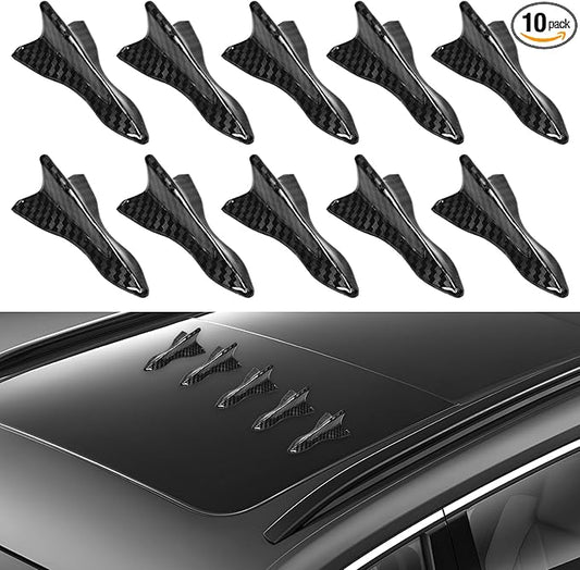 10 PCS Diffuser Shark Fin Kit, Waterproof Air Vortex Generator Spoiler Replacement Set, Universal Roof Wing Decoration Noise Reduction for Cars Trucks SUVs (Carbon Fiber, Pointed)
