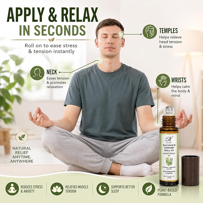 Migraine Stick Roll On for Headache Relief with Magnesium & Arnica – Peppermint, Lavender & Eucalyptus Essential Oils – Migraine Relief Stick, Stress, Tension & Sinus Support Aromatherapy 10ml