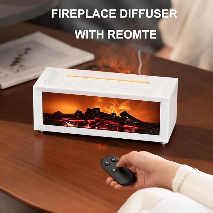 Fireplace Aroma Essential Oil Diffuser, 150ml Ultrasonic Humidifier, Scent Aroma Diffuser with Remote Control & Timer for Home, Bedroom, Office, Yoga