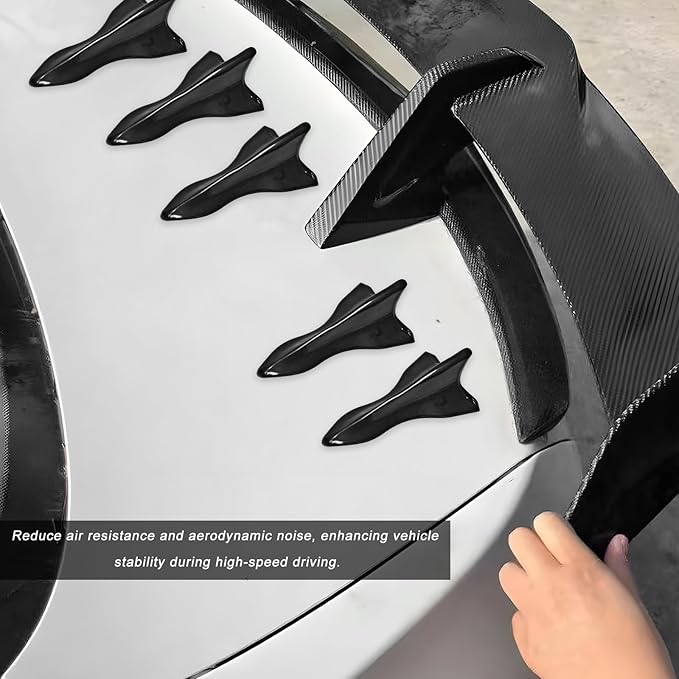 10 PCS Diffuser Shark Fin Kit, Waterproof Air Vortex Generator Spoiler Replacement Set, Universal Roof Wing Decoration Noise Reduction for Cars Trucks SUVs (Black, Pointed)