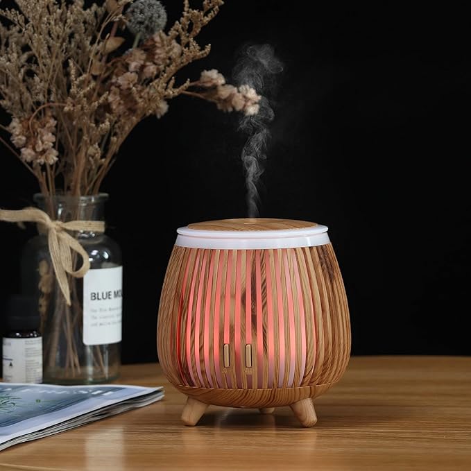 Essential Oil Diffuser Humidifier Diffuser Aroma with LED Mood Light, 140ML Tank Capacity, USB Powered, Quiet Operation for Home Office Bedroom Car Travel(Light Wood Grain)