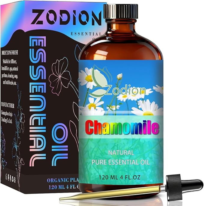 Chamomile Essential Oil, 4 fl oz (120ml) - ZODION Chamomile Fragrance Oil for Diffuser, Massage, Humidifier, DIY Candle, Soap Making, Home, Bath, Yoga