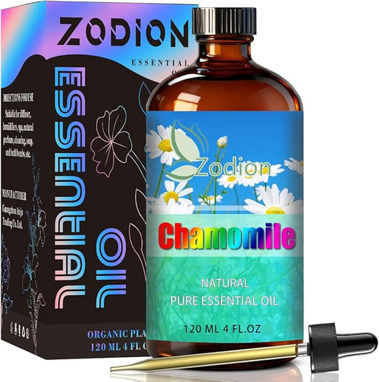 Chamomile Essential Oil, 4 fl oz (120ml) - ZODION Chamomile Fragrance Oil for Diffuser, Massage, Humidifier, DIY Candle, Soap Making, Home, Bath, Yoga