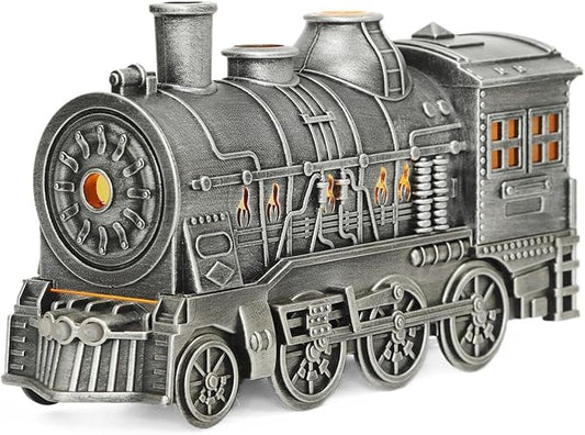 FABULETTA 300ml Retro Steam Train Essential Oil Diffuser with Cool Mist Humidifier, Quiet 25dB Operation, Auto Shut-Off, Dual Light Modes & Timer for Bedroom(Silver)