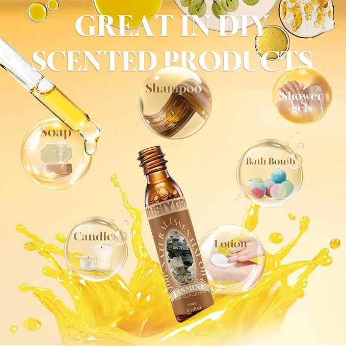 Jasmine Essential Oil 10ML - 100% Pure and Natural Therapeutic Grade Oils for Aromatherapy Diffuser - 0.34 Fl Oz/Jasmine
