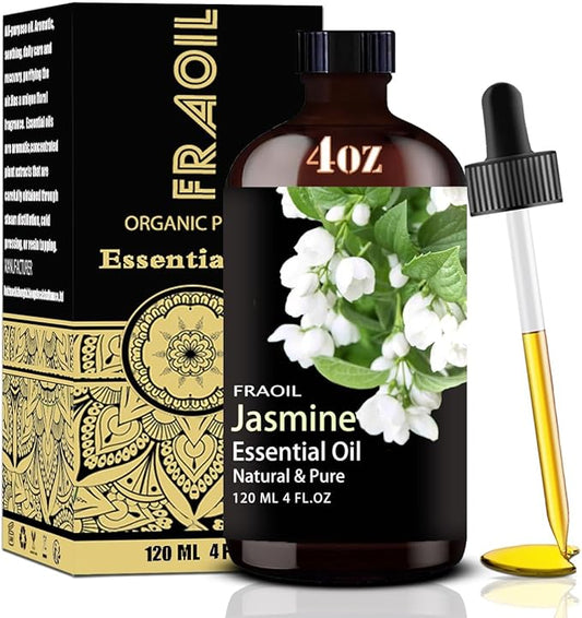 Jasmine Essential Oil, Jasmine Oil 4 Fl Oz 120ML for Diffuser Humidifier Yoga Cleaning DIY Candle Soap Making Perfume Gift for Women Essential Oils FRAOIL (Jasmine 4 Fl Oz (Pack of 1))