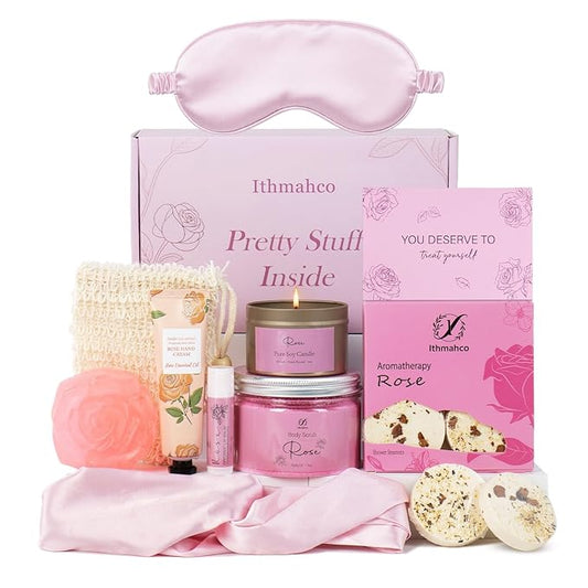 Mothers Day Spa Gifts for Women, Bath Gift Baskets, Birthday Relaxing Spa Self Care Gifts for Women, Home Rose Bath Shower Care Package for Wife, Mothers Day Gift Basket for Mom Her Friends