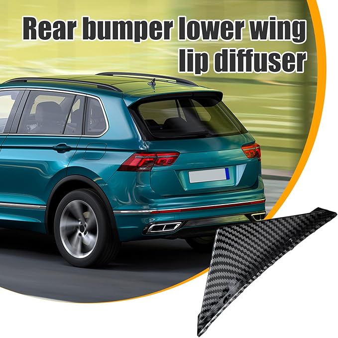 Augeny 4PCS Car Rear Lower Bumper Wing Lip Diffuser, Anti-Crash Curved Shape Auto Shark Fin Spoiler Protector with Screws, Universal Rear Bumper Lip Diffuser Kit for Car SUV (Curved/Carbon Fiber)