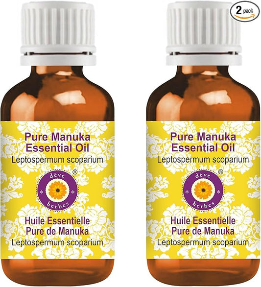 dève herbes Manuka Essential Oil (Leptospermum scoparium) Pure | Non-Sticky | Non-Greasy | Lightweight | Men & Women | All Skin Types | Steam Distilled 10ml X 2 (0.67 oz)