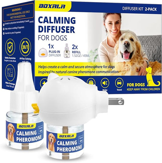 Dog Pheromones Calming Diffuser: Dog Calming Diffuser - Advanced Kit Appeasing Pheromone Diffuser for Dogs - Anxiety Relief for Dogs - Reduce Barking Aggression Fighting Stress - 2 Pack 45ml Refill