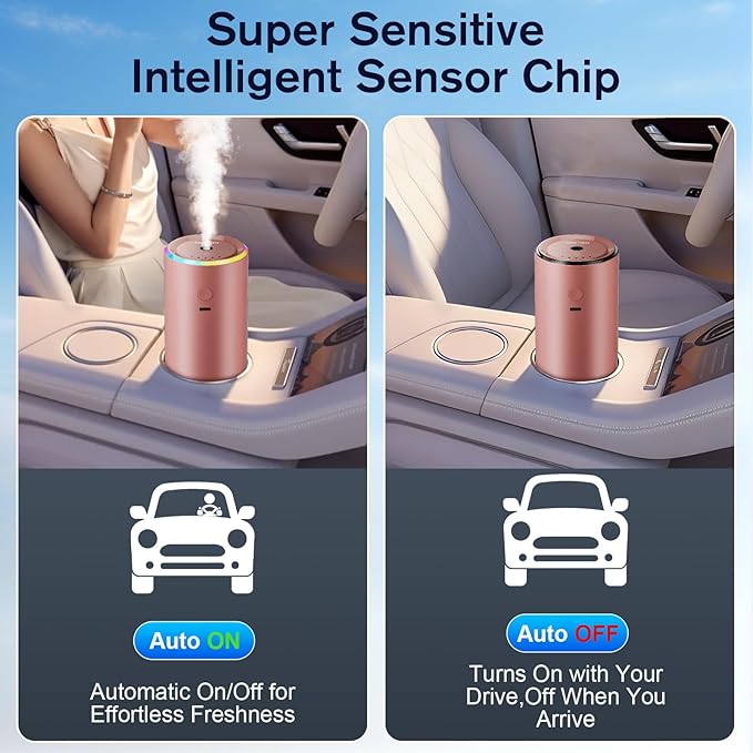 Car Air Freshener, Smart Car Air Fresheners Diffuser with 100ml Fragrance, Long Lasting Lasts 6 Months, RGB Music Syncing Light, Auto On/Off, 5 Adjustable Car Aroma Diffuser for Women, Vanilla Cream