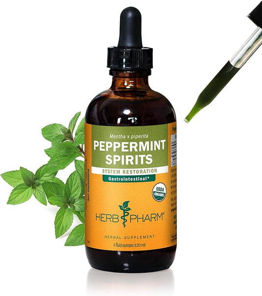 Herb Pharm Peppermint Spirits Liquid Extract: Organic Herbal Digestion Support | Mentha piperita Tincture | Fast-Absorbing for Occasional Nausea & Upset Stomach Support, Up to ~12 Week Supply, 4 oz*