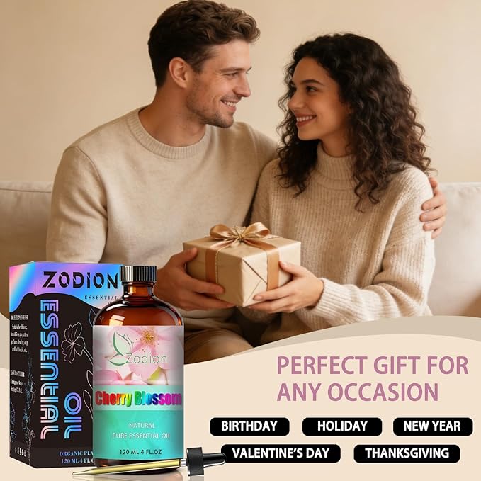 Cherry Blossom Essential Oil, 4 fl oz (120ml) - ZODION Cherry Blossom Fragrance Oil for Diffuser, Massage, Humidifier, DIY Candle, Soap Making, Home, Bath, Yoga