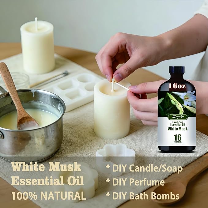 White Musk Essential Oil – MLYNKL White Musk Oils 16.33 fl oz for Diffusers, Humidifiers, Massage, DIY Candles, Soap, Cleaning, Home, Yoga, Office, Gifts - 490 ml