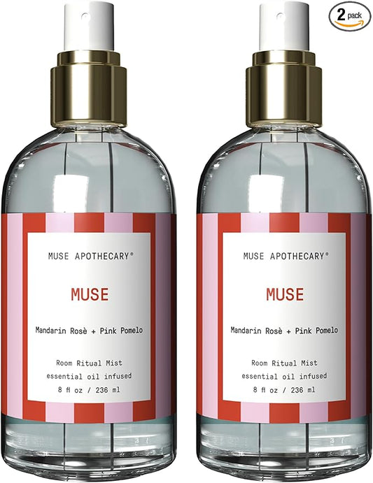 Muse Apothecary Room Ritual - Aromatic and Relaxing Room Mist, 8 oz, Infused with Natural Essential Oils - Great Valentine's Day Gift - Mandarin Rosè + Pink Pomelo, 2 Pack
