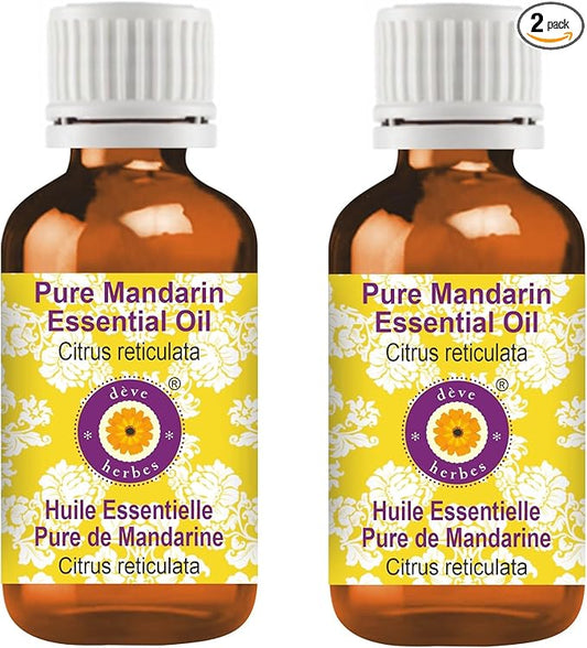 dève herbes Pure Mandarin Essential Oil (Citrus reticulata) Steam Distilled (Pack of Two) 100ml X 2 (6.76 oz)