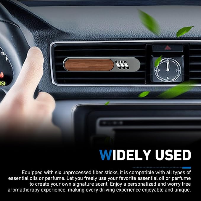 2PCS Car Air Freshener Diffuser, Natural Walnut Vent Diffuser with 6 Refill Unscent Fiber Sticks, Wood Metal-plated Premium Car Odor-absorbing Accessories, for Most Vehicles